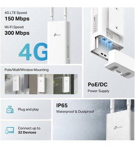 Tp-Link Tl-Mr100-Outdoor  4G Lte 300 Mbps Wi-Fi Outdoor Router  Ip65 Dış Mekan Koruma  Poe/Dc Güç