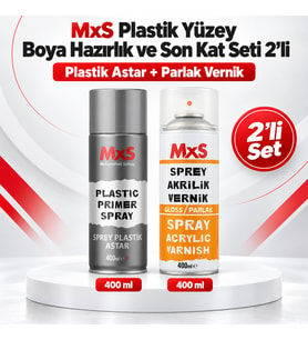 MxS Plastik Yüzey Boya Hazırlık ve Son Kat Seti 2’li – Plastik Astar + Parlak Vernik 400 ml