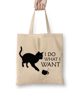 I Do What I Want Ne İstersem Onu Yaparım Kedi Bez Çanta Uzun Saplı
