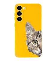 Samsung Galaxy S23 Plus Uyumlu Lansman Kılıf Catface Tasarımlı İçi Kadife Kapak-Sar (Şeffaf)