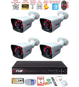FURY 4 Kameralı 2MP Full HD Görüntü 6 Atom Led Gece Görüşlü Dış Mekan Güvenlik Kamerası Seti 1TB