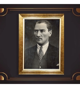 Altın Varaklı Çerçeveli Paspartulu Atatürk Tablo z4942 (Gold)