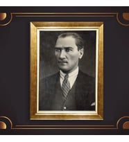 Altın Varaklı Çerçeveli Paspartulu Atatürk Tablo z4942 (Gold)