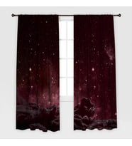 Bordo, Siyah Beyaz Renkli Bulut, Yıldız Desen Fon Perde HR_01946