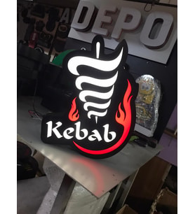 Kebab Yazılı Tabela 3D Led Neon Etkili Işıklı Tabela 30X45 CM Tek Taraflı