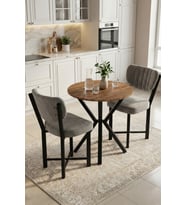 Mutfak Masası 70 Çap Yuvarlak Masa 2 Sandalyeli Modern Balkon Cafe Seti Elma 9844 Gri