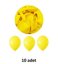 Sarı Balon 12" - 30 cm Lateks Sarı Renk Balon 10'lu Paket