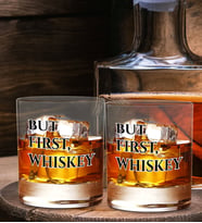 BK Gift DTF But First Whiskey Tasarımlı İkili Viski Kadeh Seti, Arkadaşa Hediye, Sevgiliye Hediye