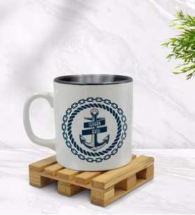 BK Gift Kişiye Özel Çapa Tasarımlı İçi Siyah Renkli Kupa Bardak Model 2