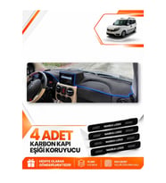 FİAT DOBLO (2007-2015) AİRBAGLİ BÜYÜK EKRAN Uyumlu Ön Torpido Koruma Kılıfı Halısı - Siyah Mavi