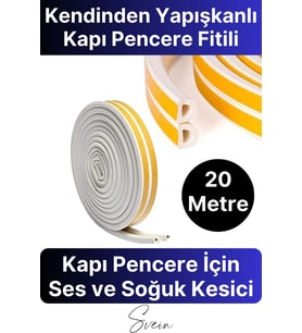 Kapı Pencere Fitili Soğuk İzolasyon Bandı Kendinden Yapışkanlı Güçlü Kauçuk Yalıtım Bant 2x10=20 Mt