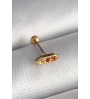 316L Çelik Gold Renk Turuncu Zirkon Taşlı Tragus Piercing 5886