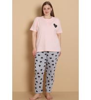 Mirano 4515 Kalpli Kısa Kollu Pamuklu Penye Büyük Beden Kadın Pijama Takımı