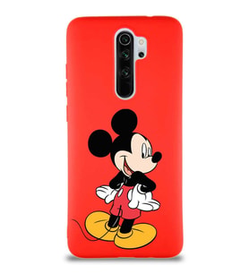 Xiaomi Redmi Note 8 Pro Soft Premier Kapak Mickey Mouse-D Tasarımlı Silikon Kılıf - Kırmızı (Şeffaf)