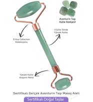 Sertifikalı Rose Aventurin Taşı Yüz Masaj Aleti - Kütle Hediyeli (Çok Renkli)