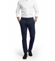 DeepSEA Erkek Lacivert Likralı Gofre Kumaş Beli Lastikli İpli Slim Fit Günlük Pantolon 2600650