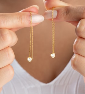 925 Ayar Gümüş Gold Kaplama Kalp Model Zincir Küpe