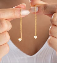 925 Ayar Gümüş Gold Kaplama Kalp Model Zincir Küpe