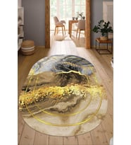 Dijital Baskılı Kaymaz Taban Yıkanabilir Oval Salon Halısı Mutfak Halısı Yolluk NDO-HY-1044 (Gold)