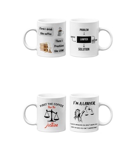 Avukat/Lawyer Hukukçu Temalı Hediyelik Dörtlü Beyaz Seramik Kupa Seti-3-DÖRTLÜ