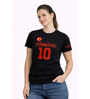 TÜRKİYE Ay Yıldız Baskılı 10 Numara Forma Tişört Taraftar T-Shirt - Siyah