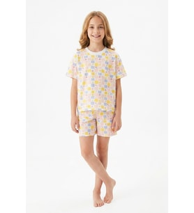 Kız Çocuk %100 Pamuk-Baskılı Ve Şortlu Pijama Takımı 3-13 Yaş 12722IS MODANINO