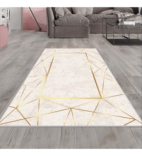 Vizon Gold İşleme Kenarlı Yıkanabilir Kaymaz Taban Leke Tutmaz Modern Salon Halısı ve Yolluk