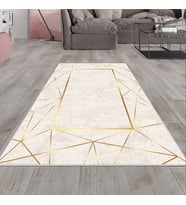 Vizon Gold İşleme Kenarlı Yıkanabilir Kaymaz Taban Leke Tutmaz Modern Salon Halısı ve Yolluk