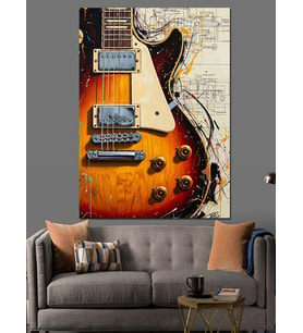 Elektro Gitar Müzik Posteri Dekoratif Kanvas - Mdf Ahşap Tablo