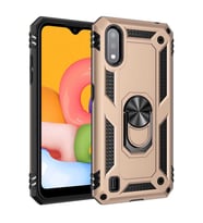 Samsung Galaxy A01 Kılıf Metal For Car Yüzüklü Standlı Military Ring Serisi (Altın)
