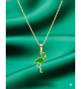 Flamingo Model Yeşil Mineli Kolye (Sarı Altın)