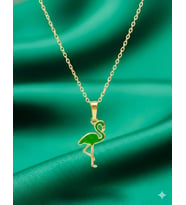 Flamingo Model Yeşil Mineli Kolye (Sarı Altın)