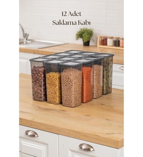 12'li Kavanoz Seti & Saklama Kabı & Erzak Kabı 12x1900 Ml (20 Lı Etiket Hediyeli)