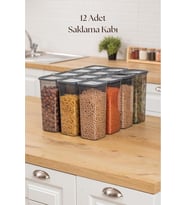 12'li Kavanoz Seti & Saklama Kabı & Erzak Kabı 12x1900 Ml (20 Lı Etiket Hediyeli)