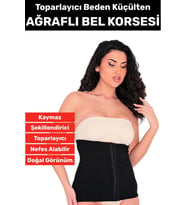 Özel Üretim Vücut Şekillendirici Beden Küçülten Toparlayıcı Ağraflı Bel Korsesi (Siyah)