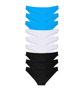 9 adet Süper Eko Set Likralı Kadın Slip Külot Siyah Beyaz Mavi