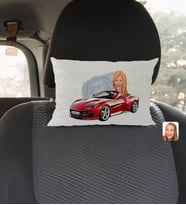 BK Gift Kişiye Özel Plakalı Kadın Ferrari California Karikatürlü Dikdörtgen Araç Koltuk Yastığı-1
