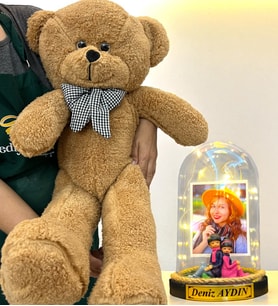 Sizlere Özel Premium Hediye Seti  Led Işıklı Fanus ve 80 cm Büyük Boy Kahve Peluş Ayıcık (Model 7)