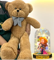 Sizlere Özel Premium Hediye Seti  Led Işıklı Fanus ve 80 cm Büyük Boy Kahve Peluş Ayıcık (Model 7)