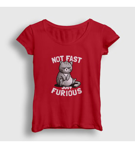 Presmono Kadın Kırmızı Not Fast Just Furious Cat Kedili T-Shirt 460621tt (Kırmızı)
