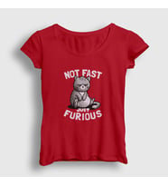 Presmono Kadın Kırmızı Not Fast Just Furious Cat Kedili T-Shirt 460621tt (Kırmızı)