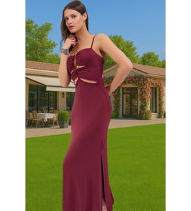 Maxi Örme Cut Out Plaj Elbisesi Viskoz Elastan Yazlık Kaliteli İşçilik Seçkin Malzeme Şık Görünüm (Bordo)