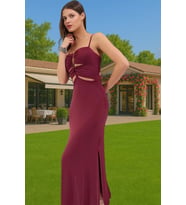 Maxi Örme Cut Out Plaj Elbisesi Viskoz Elastan Yazlık Kaliteli İşçilik Seçkin Malzeme Şık Görünüm (Bordo)