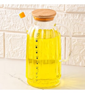 Borosilikat Cam Bambu Vakum Kapak Pinterest Mutfak Yağdanlık Sürahi Seti – 1000ml