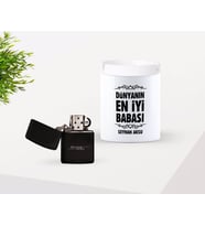 BK Gift Kişiye Özel Babalar Günü Hediyesi Dünyanın En İyi Babası Tasarımlı Seramik Kül Tablası ve Benzinli Çakmak Seti-6 (Model 1)
