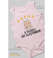 5 Yıldızlı Süt Eleştirmeni Baskılı Bebek Zıbını – Çıtçıtlı Body 8 Renk  %100 Pamuk Sıfır Kol (Bebek Pembesi)