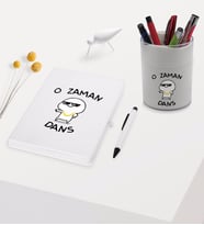 BK Gift O Zaman Dans Tasarımlı Beyaz Defter Kalem ve Kalemlik Hediye Seti - Model 1