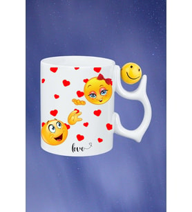 Kavuşma Love Emoji Baskılı Smile Emoji Toplu Kupa Bardak Çay Kahve Fincanı