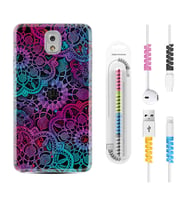 Samsung Note 3 4 5 8 9 20 Ultra 10 Lite Kılıf Kablo Koruma Spiral Silikon Colurful Mandala 1667