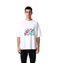 Erkek Oversize Tişört Retro Araç Sanat Baskısı Geometrik Desen Konforlu Günlük Kesim Rahat Modern